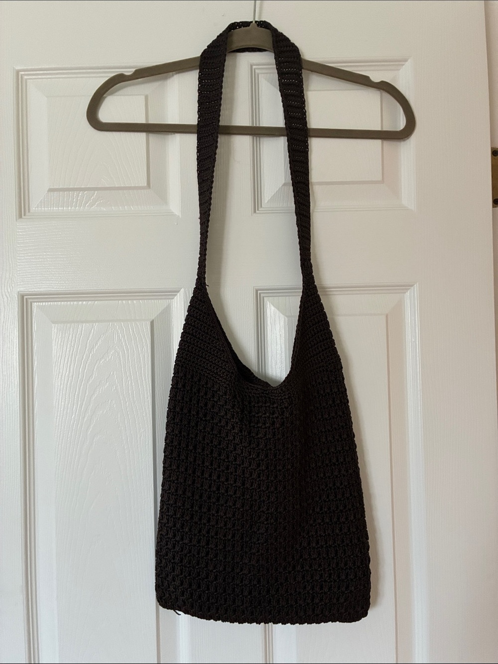 Dark Brown Crochet Style Shoulder Bag
